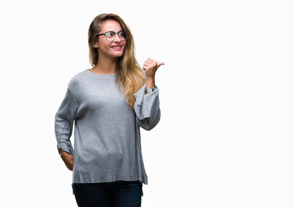 Giovane Bella Donna Bionda Che Indossa Occhiali Sfondo Isolato Sorridente — Foto Stock