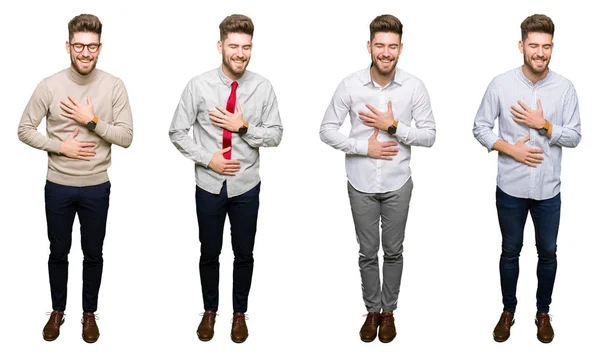 Collage Eines Gut Aussehenden Jungen Geschäftsmannes Vor Weißem Isoliertem Hintergrund — Stockfoto
