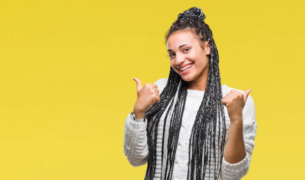 Jovem Trançado Cabelo Afro Americano Menina Vestindo Suéter Sobre Fundo — Fotografia de Stock