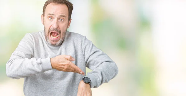 Bonito Homem Meia Idade Sênior Vestindo Uma Camisola Sobre Fundo — Fotografia de Stock