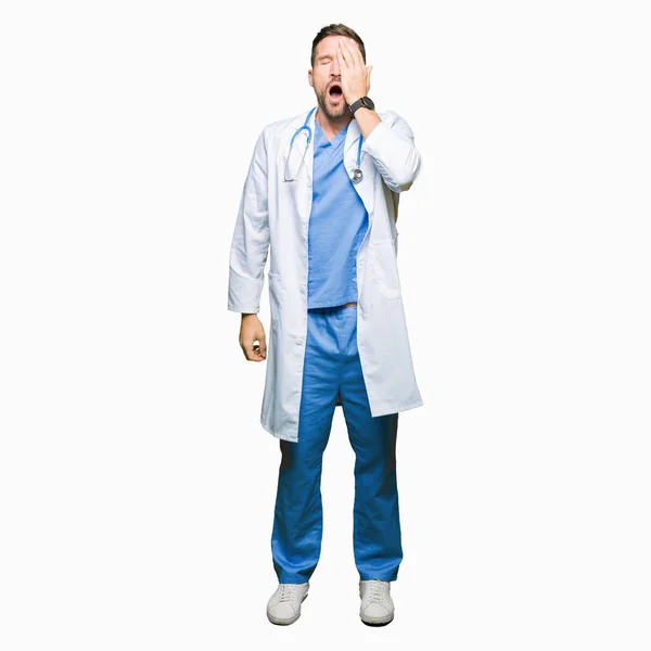 Handsome Doctor Man Wearing Medical Uniform Isolated Background Yawning Tired — Stock Photo, Image