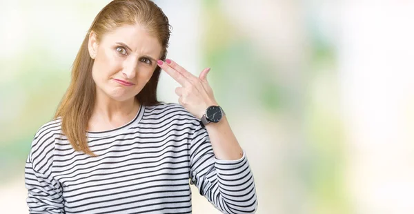 Middelbare Leeftijd Volwassen Mooie Vrouw Dragen Strepen Winter Trui Geïsoleerd — Stockfoto