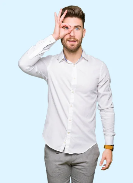 Young Handsome Business Man Doing Gesture Hand Smiling Eye Looking — Stock Photo, Image