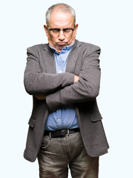 Handsome Senior Businesss Man Wearing Glasses Skeptic Nervous Disapproving Expression — Stock Photo, Image