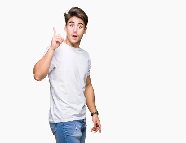 Young Handsome Man Wearing White Shirt Isolated Background Pointing Finger — Stock Photo, Image