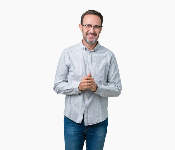 Guapo Mediana Edad Elegante Hombre Mayor Con Gafas Sobre Fondo — Foto de Stock