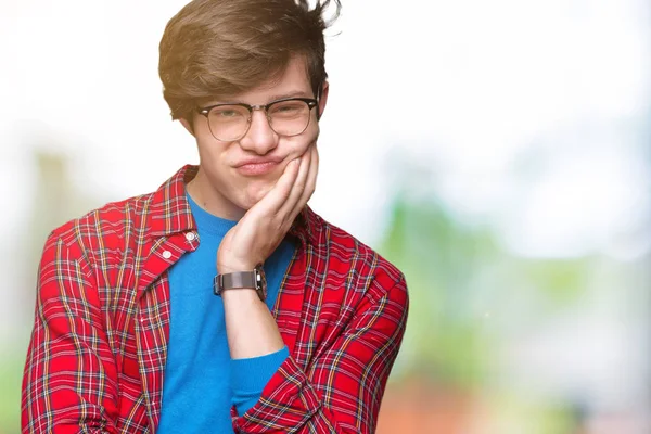 Young Handsome Student Man Wearing Glasses Isolated Background Thinking Looking — Stock Photo, Image