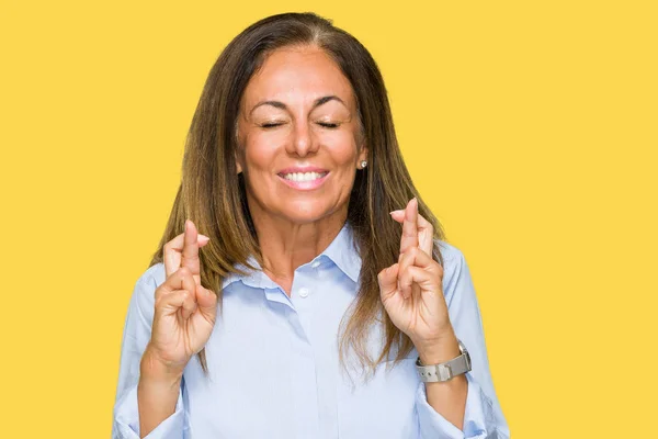 Schöne Erwachsene Frau Mittleren Alters Über Isolierten Hintergrund Lächelnd Daumen — Stockfoto