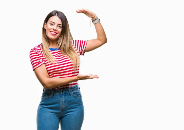 Mujer Hermosa Joven Mirada Casual Sobre Fondo Aislado Gesto Con — Foto de Stock