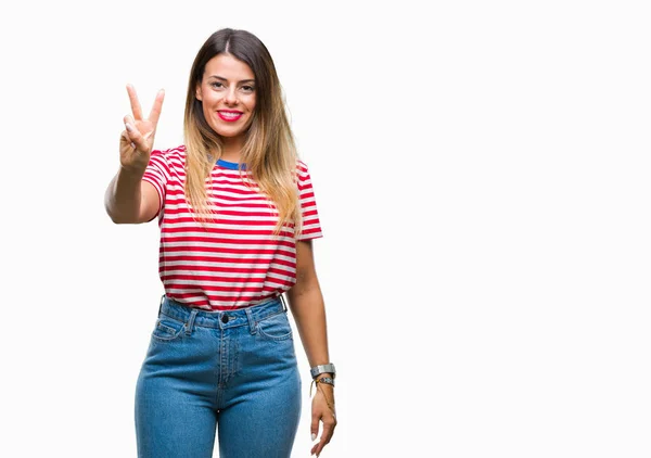 Young Beautiful Woman Casual Look Isolated Background Showing Pointing Fingers — Stock Photo, Image