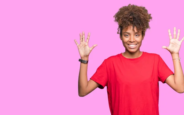 Mooie Jonge Afro Amerikaanse Vrouw Geïsoleerde Achtergrond Weergeven Met Vingers — Stockfoto