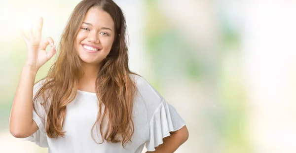 Giovane Bella Donna Affari Bruna Sfondo Isolato Sorridente Positivo Facendo — Foto Stock