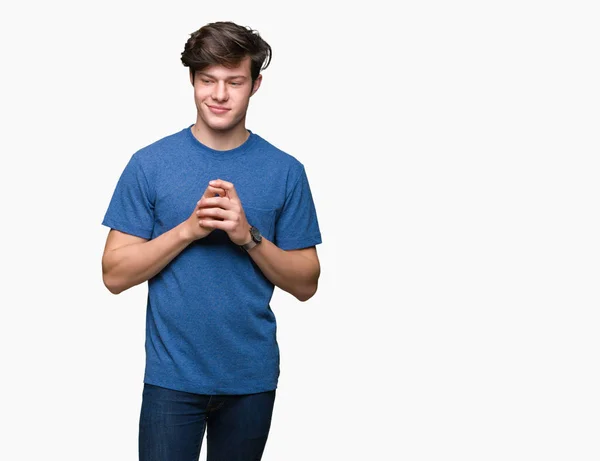 Young Handsome Man Wearing Blue Shirt Isolated Background Hands Together — Stock Photo, Image