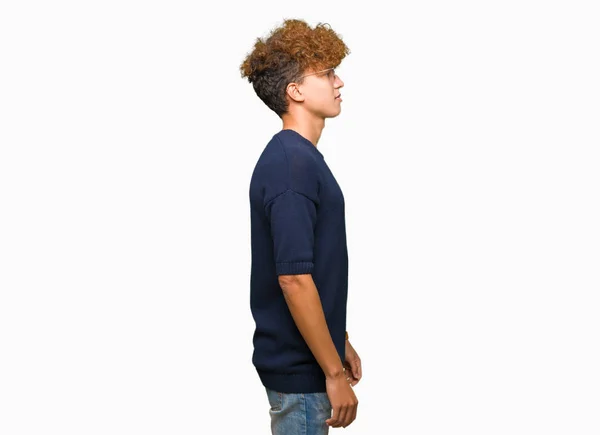 Young Handsome Man Afro Wearing Glasses Looking Side Relax Profile — Stock Photo, Image