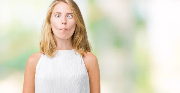 Mooie Elegante Jongedame Geïsoleerde Achtergrond Maken Vis Gezicht Met Lippen — Stockfoto