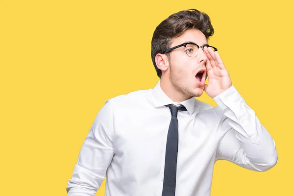 Young Business Man Wearing Glasses Isolated Background Shouting Screaming Loud — Stock Photo, Image