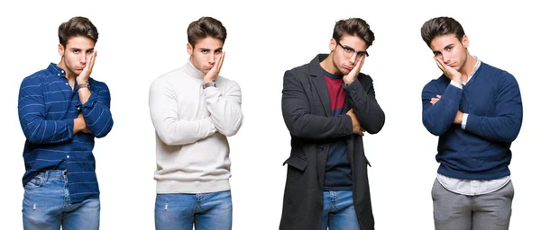 Collage Eines Jungen Gutaussehenden Geschäftsmannes Mit Isoliertem Hintergrund Der Müde — Stockfoto