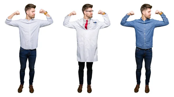 Collage Eines Gut Aussehenden Jungen Professionellen Mannes Vor Weißem Isoliertem — Stockfoto