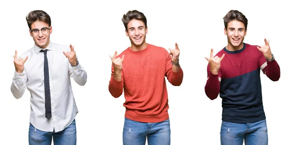 Collage Joven Hombre Negocios Guapo Sobre Fondo Aislado Gritando Con — Foto de Stock