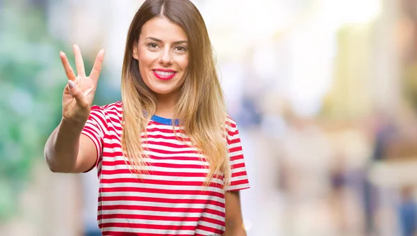 Young Beautiful Woman Casual Look Isolated Background Showing Pointing Fingers — Stock Photo, Image