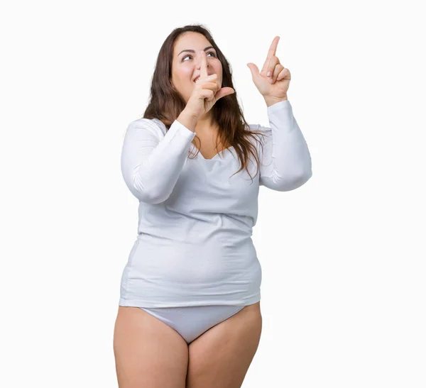 Schöne Size Junge Übergewichtige Frau Trägt Weiße Unterwäsche Über Isoliertem — Stockfoto