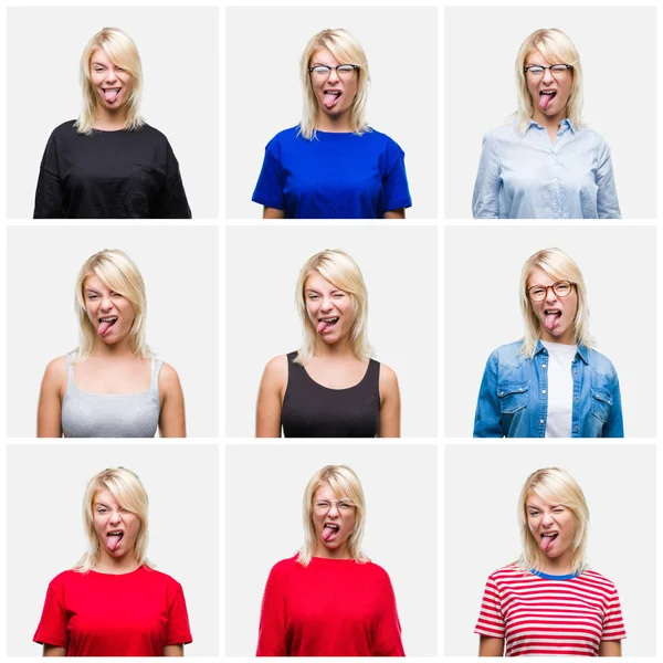 Collage Van Mooie Blonde Vrouw Het Dragen Van Differents Casual — Stockfoto
