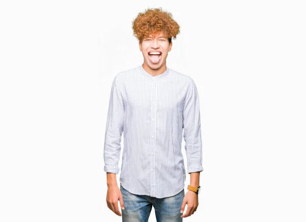 Joven Hombre Negocios Guapo Con Pelo Afro Con Camisa Elegante — Foto de Stock