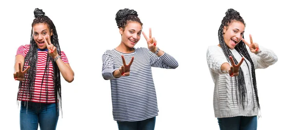 Collage Hermoso Cabello Trenzado Mujer Afroamericana Sobre Fondo Aislado Sonriendo —  Fotos de Stock