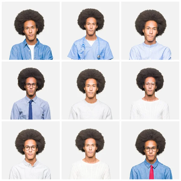 Collage Giovane Uomo Con Capelli Afro Sfondo Bianco Isolato Rilassato — Foto Stock