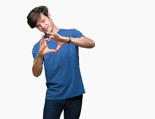 Homem Bonito Jovem Vestindo Camiseta Azul Sobre Fundo Isolado Sorrindo — Fotografia de Stock