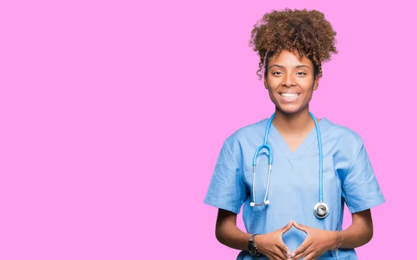 Young African American Doctor Woman Isolated Background Hands Together Fingers — Stock Photo, Image