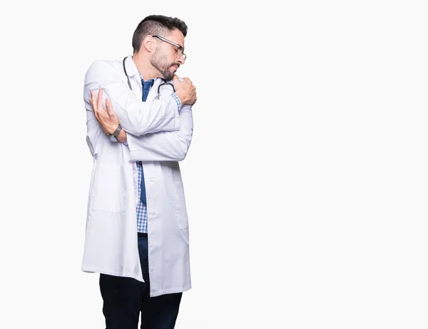 Handsome Young Doctor Man Isolated Background Hugging Oneself Happy Positive — Stock Photo, Image