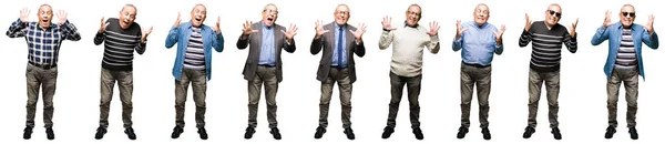 Collage Bell Uomo Anziano Sfondo Bianco Isolato Che Celebra Pazzo — Foto Stock