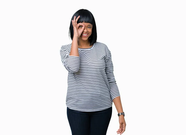 Beautiful Young African American Woman Wearing Stripes Sweater Isolated Background — Stock Photo, Image