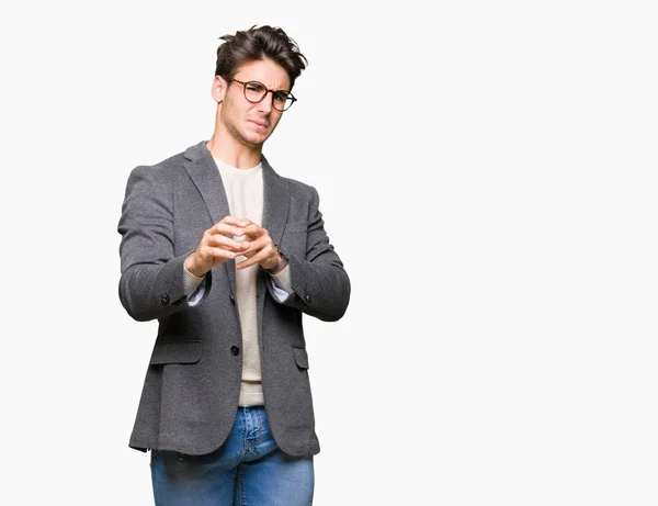 Joven Hombre Negocios Con Gafas Sobre Fondo Aislado Expresión Disgustada — Foto de Stock