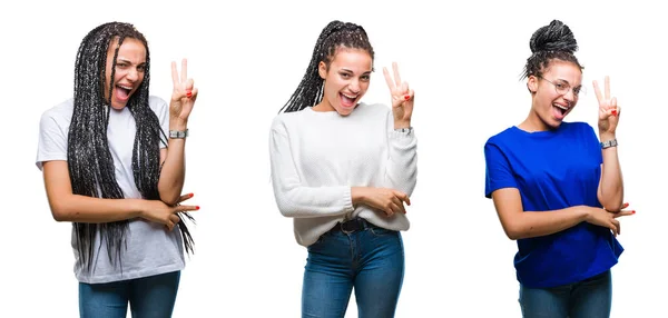 Colagem Cabelo Trançado Linda Mulher Afro Americana Sobre Fundo Isolado — Fotografia de Stock