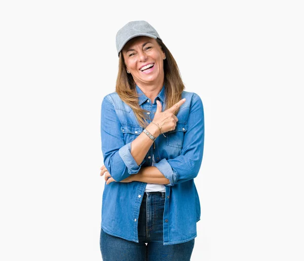 Beautiful Middle Age Woman Wearing Sport Cap Isolated Background Cheerful — Stock Photo, Image