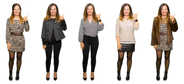 Colagem Mulher Meia Idade Elegante Sobre Fundo Branco Isolado Sorrindo — Fotografia de Stock