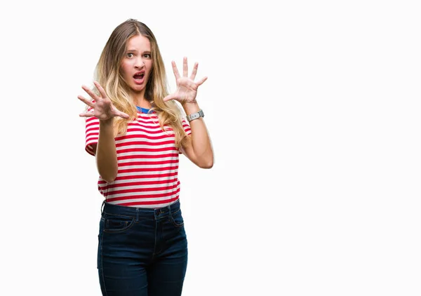 Young Beautiful Blonde Woman Isolated Background Afraid Terrified Fear Expression — Stock Photo, Image