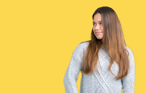 Junge Schöne Brünette Frau Die Pullover Über Isoliertem Hintergrund Trägt — Stockfoto