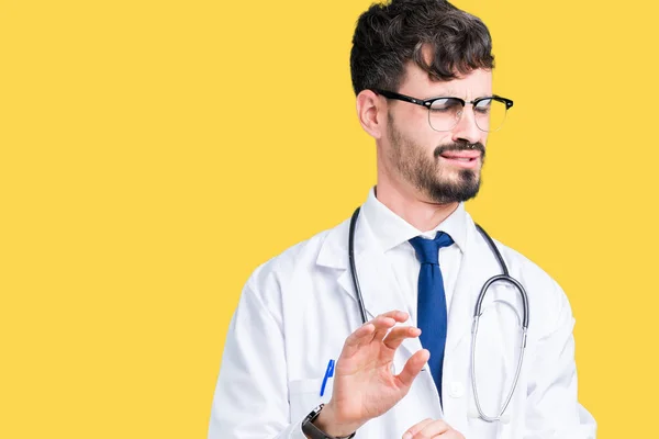 Young Doctor Man Wearing Hospital Coat Isolated Background Disgusted Expression — Stock Photo, Image