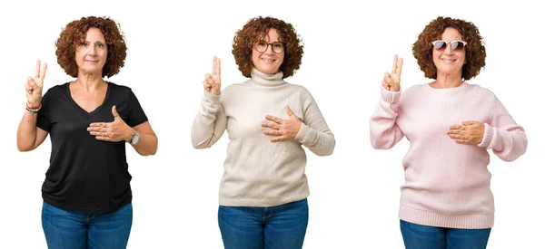 Collage Mezza Età Donna Anziana Sfondo Bianco Isolato Giurando Con — Foto Stock