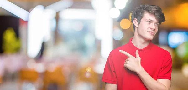 Young Handsome Man Wearing Red Shirt Isolated Background Cheerful Smile — Stock Photo, Image