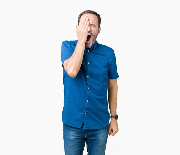 Handsome Middle Age Elegant Senior Man Isolated Background Yawning Tired — Stock Photo, Image