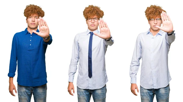 Collage Jóvenes Hombres Negocios Con Pelo Rizado Con Gafas Sobre — Foto de Stock