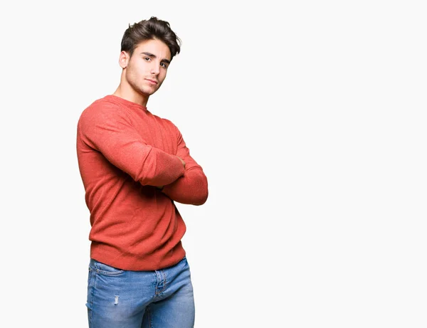 Jovem Homem Bonito Sobre Fundo Isolado Sorrindo Olhando Para Lado — Fotografia de Stock