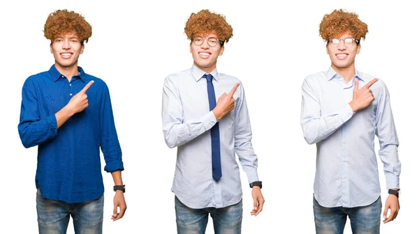 Koláž Mladých Bussinů Mužů Kudrnatými Vlasy Oblečenými Izolované Bílé Pozadí — Stock fotografie