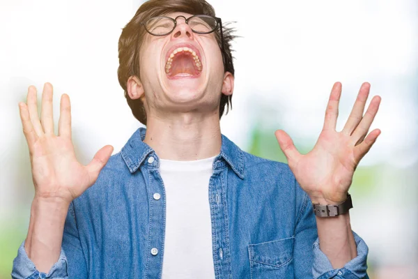 Young Handsome Man Wearing Glasses Isolated Background Celebrating Mad Crazy — Stock Photo, Image