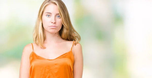 Krásná Mladá Žena Nosí Oranžové Tričko Izolované Pozadí Depresi Trápit — Stock fotografie