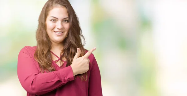 Hermosa Mujer Joven Tamaño Grande Sobre Fondo Aislado Señalando Con —  Fotos de Stock